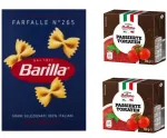 Barilla farfalle makaronai + 2x Mondo Italiano pomidorų passata 500g rinkinys