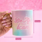 Paris Hilton Be An Icon keramikinis puodelis, 450 ml, stilingas kavos puodelis su citata, idealus kasdieniam naudojimui, plauti rankomis, 13.4 x 10.5 cm, baltas