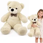 Lean Toys Pliu&scaron;inis me&scaron;kiukas su languotu kaspinu, baltas ir kreminis, 80 &times; 35 &times; 20 cm