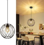 Glitzerlife pakabinamas &scaron;viestuvas, juodas, industrinis, vintažinis E27, 1 lemputės, retro valgomojo stalo &scaron;viestuvas, apvalus virtuvės &scaron;viestuvas miegamajam be lemputės, skersmuo 25 cm &times; 24 cm