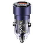Automobilinis įkroviklis 60W Fast Charge USAMS C39 USB+USB-C violetinės spalvos CC208CC02 (US-CC208)