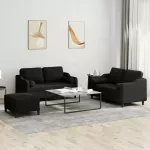 Sofa Sofos komplektas su pagalvėmis, 3 dalių, juodas, audinys
