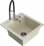 Granitinė virtuvinė plautuvė Mexen Vito su mai&scaron;ytuvu ir sifonu, rusvai gelsvas+Juodas/Chrome