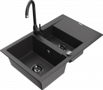 Granitinė virtuvinė plautuvė Mexen Gaspar su mai&scaron;ytuvu ir sifonu, Juodas granite+Juodas