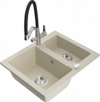 Granitinė virtuvinė plautuvė Mexen Carlos su mai&scaron;ytuvu ir sifonu, rusvai gelsvas+Juodas/Chrome