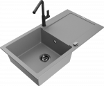 Granitinė virtuvinė plautuvė Mexen Leo su mai&scaron;ytuvu ir sifonu, Pilkas+Juodas