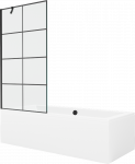 Vonia Mexen Cube su apdaila ir stiklo sienele, 170x80 cm + 90 cm, Baltas+Juodas grid