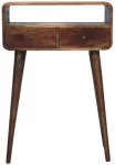 Artisan Furniture Kompakti&scaron;kas lenktas mango medienos konsolinis staliukas su 2 stalčiais, pilkos apdailos