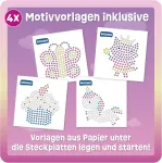 Smowo&reg; 10 mm karoliukų plok&scaron;telės &bdquo;pasakų pasaulis&ldquo; &ndash; 4 pagrindų ir &scaron;ablonų rinkinys &ndash; vienaragis, princesė, drugelis, keksiukas &ndash; didelės smeigtukų plok&scaron;telės vaikams nuo 3 metų