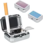 2 ki&scaron;eninių peleninių rinkinys, kvapams atspari peleninė su dangteliu, kelioninė peleninė, mini ne&scaron;iojama peleninė su cigarečių padėklu, kvadratinė metalinė peleninė (mėlyna, violetinė)