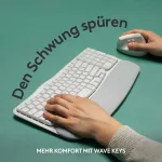 Logitech Wave Keys belaidė ergonominė klaviatūra, pamink&scaron;tintas rie&scaron;o atlo&scaron;as, patogus natūralus ra&scaron;ymas, Easy Switch, Bluetooth, Logi Bolt, Multi-os, Windows/mac, voki&scaron;kas Qwertz i&scaron;dėstymas, balta