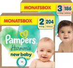 Pampers Harmonie sauskelnės mėnesio rinkinys, su 2 dydžio (4-8kg, 204 vienetai) + 3 dydžio (6-10 kg, 186 vienetai), pirmasis kūdikio kraitelis