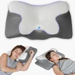 Frelook Ortopedinė pagalvė kaklui, atminties putų pagalvė, pagalvė miegantiems ant &scaron;ono - ergonomi&scaron;kas dizainas su tu&scaron;čiavidure forma miegantiems ant &scaron;ono, nugaros ir pilvo, balta pilka, 65x34x13cm