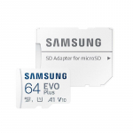 Atminties kortelė Samsung EVO Plus microSD 64 GB /MEMORY Micro SDXC EVO+ 64GB/V10 W/A MB-MC64KA/EU Baltos spalvos