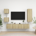 TV staliukas Televizoriaus spintelių komplektas, 5 dalių, ąžuolo, mediena