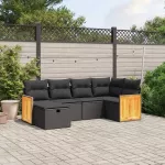 Lauko baldų komplektas Sofos komplektas su pagalvėlėmis, 6 dalių, juodas, poliratanas