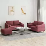 Sofa Sofos komplektas su pagalvėmis, 3 dalių, vyno, audinys