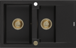 Granitinė virtuvinė plautuvė Mexen Gaspar su sifonu, Juodas+Gold, 737 x 475 mm