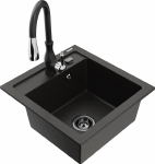 Gold Granitinė virtuvinė plautuvė Mexen Vito su mai&scaron;ytuvu ir sifonu, Metallic juodas/auksinis+Juodas