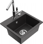 Granitinė virtuvinė plautuvė Mexen Milo su mai&scaron;ytuvu ir sifonu, Juodas granite+Chrome