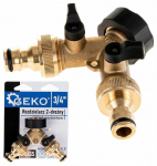 Geko 2 padėčių čiaupų skirstytuvas GW3/4" x 2 GZ3/4" su vožtuvais ir greitomis jungtimis (10/60)