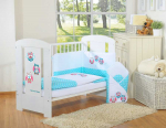 Kūdikio patalynės komplektas su apsauga 120x90 cm, žydras su pelėdomis &ndash; My Sweet Baby