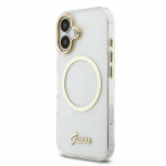 Guess IML Glitter Script Strap MagSafe dėklas skirtas iPhone 17 Transparent