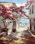Tapyba pagal skaičius Viduržemio jūros alėja su bugenvilija 40 &times; 50 cm
