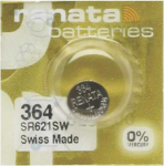 Renata 364 SR621SW sidabro oksido laikrodžių baterijos, 10 vnt.