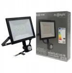 Ecolight LED prožektorius PIR NL-3 50W 4500lm 4000K juodas IP54 su jutikliu (EC61480)
