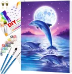 Tapyba pagal numerius su rėmu 40 x 50 cm &bdquo;Delfinai prie mėnulio&ldquo; TP15