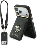 Dėklas Guess 4G su portfelem i smyczą Magsafe do iPhone 18 Pro Max / 17 Pro Max juoda