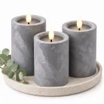 Relaxdays 3 LED žvakių rinkinys, betono imitacijos apdaila, mirganti liepsna, 6 val. laikmatis, pilkas plastikas
