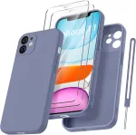 Qasyfanc silikoninis telefono dėklas, skirtas iphone 11, su 2 grūdinto stiklo ekrano apsaugomis, itin mikropluo&scaron;to tpu skystas silikonas su kameros apsauga, atsparus įbrėžimams, visapusi&scaron;ka apsauga