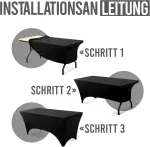 Utopia Kitchen stačiakampė tampri staltiesė 183 cm - spandex aptemptas stalo užtiesalas - juoda