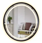 Stylowelustro veidrodis fi 70 cm apvalus su led ap&scaron;vietimu juodu rėmu ir jungikliu, loft stilius