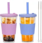 Zgoec 500 ml Bubble Tea puodelis su dangteliu ir &scaron;iaudeliu, 2 vienetai daugkartinio naudojimo plastikiniai puodeliai, kokteilių puodeliai, gėrimo puodelis su &scaron;iaudeliu, dvigubų sienelių izoliuotas, nepralaidus gėrimų puodelis arbatai, &scaron;altai kavai, &scaron; ...
