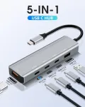 Arceli usb c hub 3.2, 5-in-1 doko stotis usb c (2 usb c doko stotys, 2 usb &scaron;akotuvai), 1 dc-in 5v type-c maitinimo prievadas, usb c skirstytuvas, suderinamas su 15 serija, g-alaxy s24, pad pro/air ir kt.