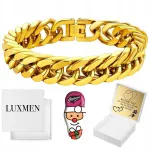 Luxmen paauksuota vyri&scaron;ka plieninė pancerinė apyrankė, stambi, 15 mm, 96 g, su graviravimu