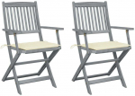 Sulankstomos lauko kėdės su pagalvėmis, 2vnt., akacijos masyvas