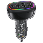 USAMS automobilinis įkroviklis 1xUSB-C 3xUSB-A C34 48W 3A+C PD Fast Charge juodos spalvos CC170CC01 (US-CC170)