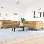Sofa Sofos komplektas, 2 dalių, rudos spalvos, aksomas