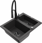 Granitinė virtuvinė plautuvė Mexen Carlos su mai&scaron;ytuvu ir sifonu, Juodas granite+Juodas