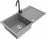 Granitinė virtuvinė plautuvė Mexen Leo su mai&scaron;ytuvu ir sifonu, Pilkas+Juodas