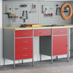 Darbo spinta 3 pcs Raudona Inžinerinė mediena ir plienas