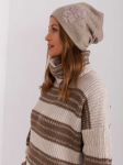 Wool Fashion Italia Rusva moteri&scaron;ka žieminė kepurė su siuvinėtomis gėlėmis: Dydis - Universalus