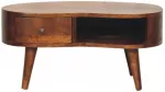 Artisan Furniture Kompakti&scaron;kas Wave mango medienos kavos staliukas su stalčiumi ir lentyna, ka&scaron;tono atspalvio