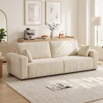 Trivietė sofa su aksominiu apmu&scaron;alu, kreminė, 220 x 86 x 84 cm