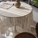 Smėlio spalvos nėriniuota staltiesė, siuvinėta eleganti&scaron;ku gėlių ra&scaron;tu, apvali staltiesė vestuvių vakarėliui, &scaron;ventėms, ilgai vakarienei, namų dekorui (apvali - 150 cm/60 colių, smėlio spalvos)