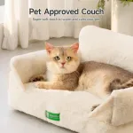 Mewoofun sofa katėms, gultas vidaus katėms, miela kačiuko lova, sofa augintiniams su nuimamu, skalbiamu užvalkalu ir neslystančiu pagrindu mažiems &scaron;unims (balta, S)